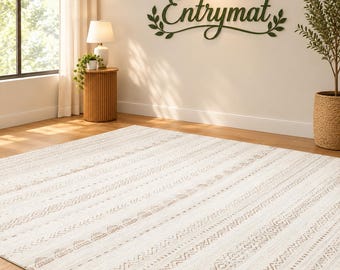 Boho 5x7 Area Rug, Beige Brown Living Room, Machine Washable Bedroom Carpet, Neutral Vintage Floor Covering, Farmhouse Accent, Cozy Spaces