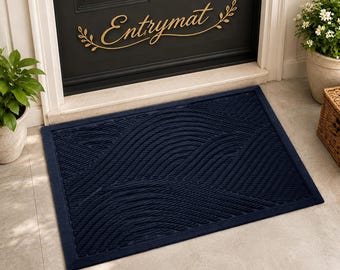 Front Door Mat Blue 29x17, Welcome Doormat, Indoor Outdoor Entryway Rug, Non Slip Absorbent Mat, Dirt Resistant Muddy Shoe Mat Low Profile