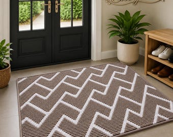 Front Door Mat 36x24, Indoor Doormat, Non Slip Rubber Backed Entryway Rug, Absorbent Dirt Resistant Washable Floor Mat, Low Profile Brown.