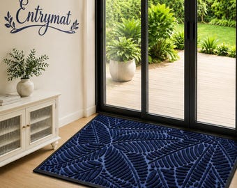 Front Door Mat  29.5x17 Navy Blue Waterproof Doormat, Non Slip Rubber Entryway Rug, Indoor Outdoor Dirt Trapper Mat, Low Profile Entrance.
