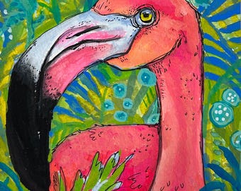 Flamingo painting ~ Original Gouache painting created by Norma Cherry