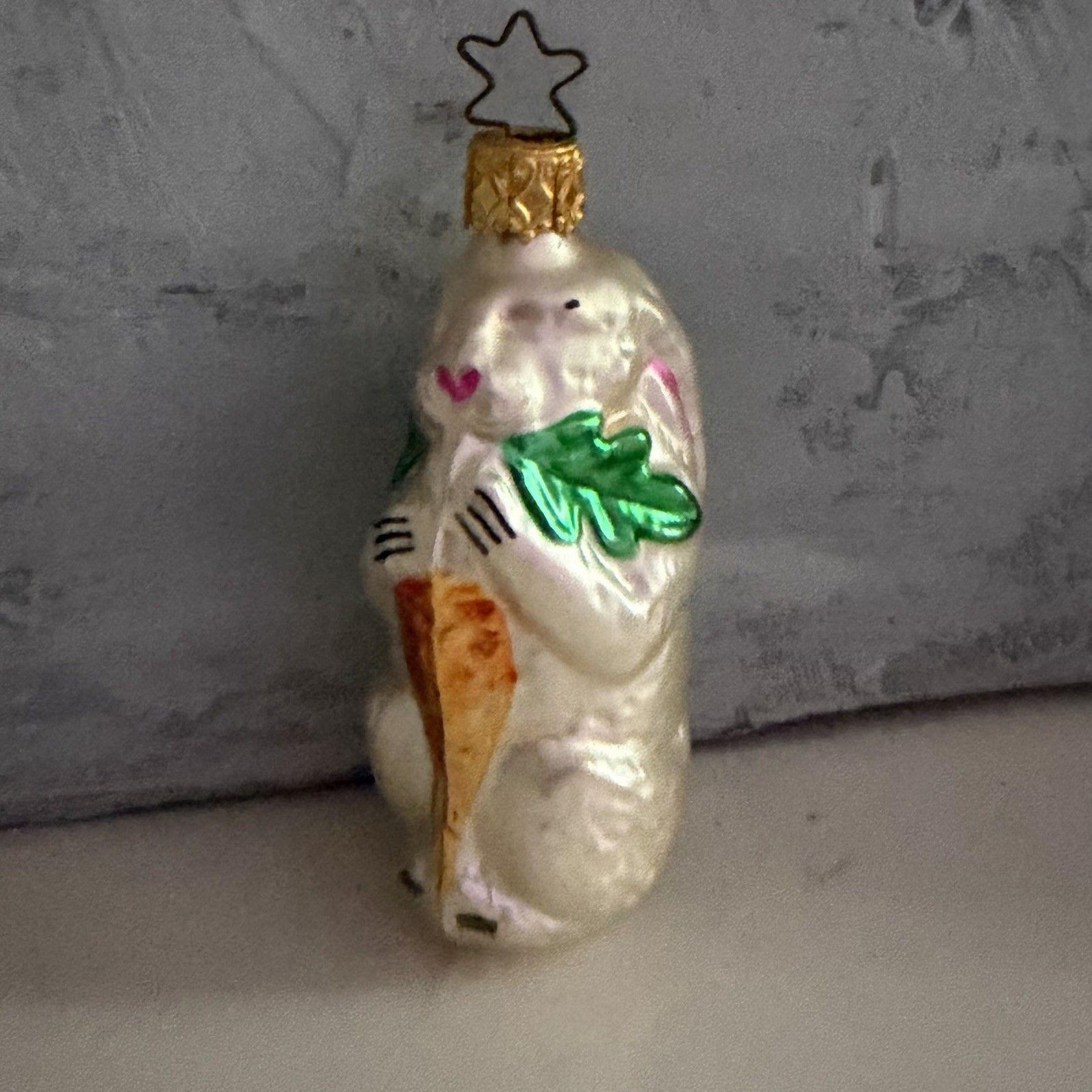West Germany Inge Hand Blown Glass Bunny Rabbit Carrot Christmas Easter Ornament