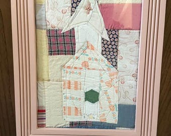 Framed Vintage Quilt Church Wall Art  Handmade One of a Kind