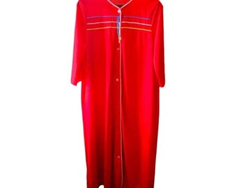 Bata larga roja vintage Lorraine, estilo arcoíris, ropa de estar por casa de los años sesenta, nailon, talla M, Sra. Roper
