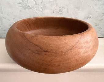 Vintage Wooden Teak Salad Bowl  10" x 4" MCM Planter Low Profile