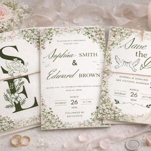 Floral Wedding Invitation Template Set | Editable Canva | Romantic Invitation | Save The Date, RSVP, Details Card | 12-Page Wedding Bundle
