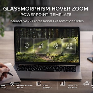 PowerPoint Template With Glassmorphism Design, Interactive Hover Zoom Slides