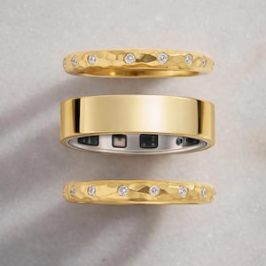 Oura Ring 5 Cover Moissanite Solid Gold Hammered Band Smart Tracker Charm Luxury Spacer