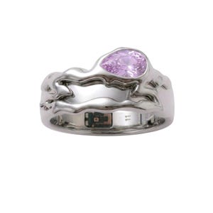 Pink Sapphire Oura Ring Cover Protector Silver Pear Cut Liquid Metal Wavy Stacking Smart Jewelry Organic Abstract