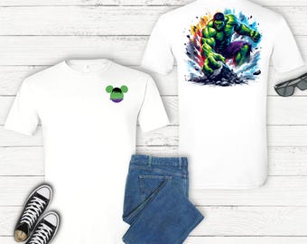 Hulk Mickey Ears Shirt | Marvel Disney Mashup Tee | Front Back Graphic Shirt | Disney Parks Shirt | Marvel Fan Gift | Superhero Dad Shirt