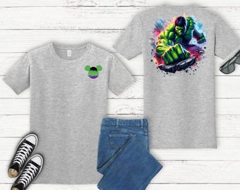 Hulk Mickey Ears Shirt | Marvel Disney Mashup Tee | Front Back Graphic Shirt | Disney Parks Shirt | Marvel Fan Gift | Superhero Dad Shirt
