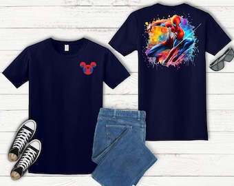 Spider-Man Mickey Ears Mashup Tee | Watercolor Superhero T-Shirt (Unisex Adult)
