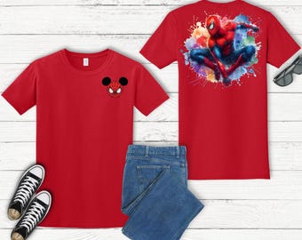 Spider-Man Mickey Ears Mashup Tee | Watercolor Superhero T-Shirt (Unisex Adult)