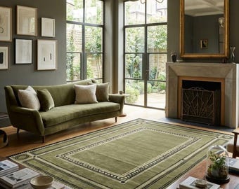 Hand Tufted Multi color Olive Green Black Geometric Wool Rug, Modern Contemperory Living Room Bedroom, Minimalist Area Handmade Carpet