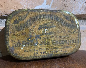 Tin Wood’s Improved Lollacapop – Antidote for Mosquitoes Antique Tin