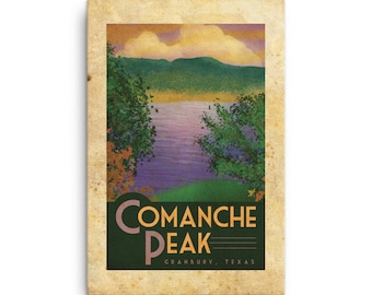 Comanche Peak Granbury, Texas Póster de viaje de estilo vintage sobre lienzo