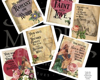 Funny Song of Solomon Vintage Style Printable Valentine Cards (6 styles)