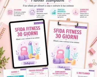 Fitness Challenge 30 Day PDF in Italian | Printable Workout Planner for Women | Home Workout Tracker | Fitness Journal