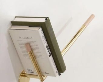 Modern Brass Wall Mounted Book Holder | Minimalist Floating Shelf, Magazine Rack