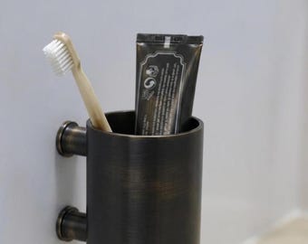 Modern Brass Wall-Mounted Toothbrush & Toothpaste Holder | Minimal Bathroom Organizer Stand