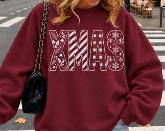 Merry Christmas PNG, Patterned Holiday Letter Design, Buffalo Plaid Polka Dot Christmas Sublimation, Distressed Xmas Shirt Graphic