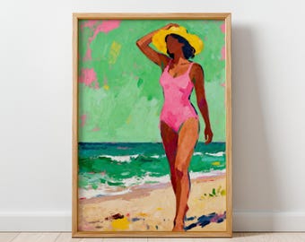 Warm Tide - Modern Figurative Wall Art Print, Colorful Feminine Artwork, Contemporary Woman Painting, Ocean Wall Art, Digital Download