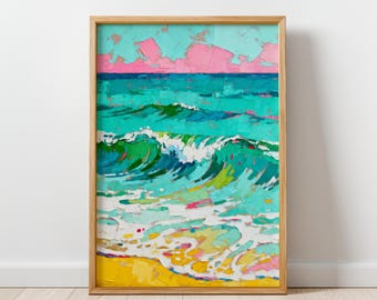 Colorful Coastal Art Print – Modern Seaside Wall Art, Ocean Printable Art, Fresh Expressive Beach Decor, Digital Download