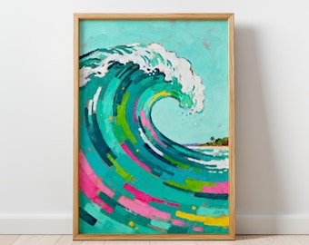 Ocean Wave Coastal Wall Art Printable – Colorful Modern Seascape, Expressive Abstract Beach Decor, Contemporary Art, Digital Download