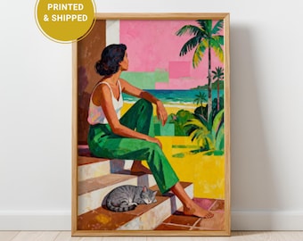 Golden Hour - Modern Wall Art Print, Colorful Feminine Artwork, Contemporary Woman Painting, Slow Living Decor, Museum Quality Print