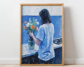 Soft Blooms - Minimalist Floral Art Print, Still Life ArtWork, Soft Aesthetic Wall Art, Impressionist Style Painting, Digital Download