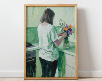 Morning Blooms - Minimalist Floral Art Print, Still Life ArtWork, Soft Aesthetic Wall Art, Impressionist Style Painting, Digital Download