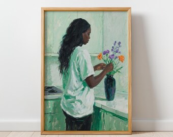 Fresh Cut - Minimalist Floral Art Print, Still Life ArtWork, Soft Aesthetic Wall Art, Impressionist Style Painting, Digital Download