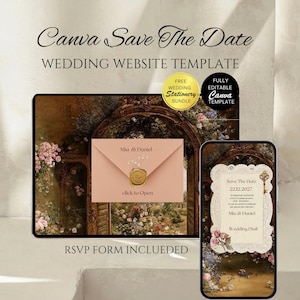 Canva Save The Date Wedding Website Template - Garden Wedding Digital Invitation with RSVP