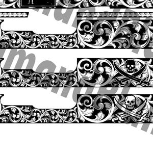 Wzór zwoju Jolly Roger do pistoletu Glock 19 Blackbeard | Plik do grawerowania laserowego (SVG DXF JPG)