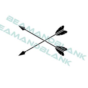 May include: Black crossed arrows with feather fletching on a white background. The arrowheads are solid black, and the fletching is detailed with black lines. The design is simple and graphic.