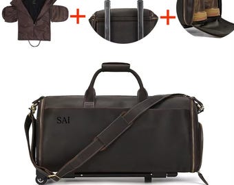 Bolsa de viaje personalizada de piel plena flor: equipaje de fin de semana de estilo retro.