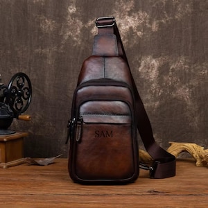 Personalized Top Grain Leather Crossbody Bag with Adjustable Shoulder Strap, Leather Sling Bag, Unisex, Leather Utility Bag, Chest Bag, Gift