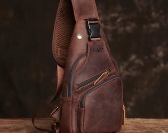 Leather Chest Bag, Leather Sling Bag, Crossbody Bag,Messenger Bag