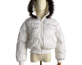 Y2K Cropped Steppjacke Weiß Mit Kapuze Winterjacke Streetwear Damen