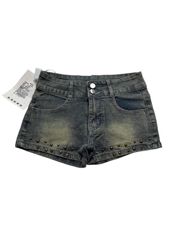Y2K Denim Shorts Low Rise Studded Micro Pants Vintage Distressed Jean Shorts