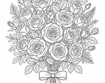 Libro para colorear de motivos botánicos florales / 15 diseños de rosas (Descarga digital)