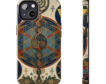 Funda para teléfono con diseño de geometría sagrada / Flor de la vida, arte en espiral de ADN (iPhone 17-13)