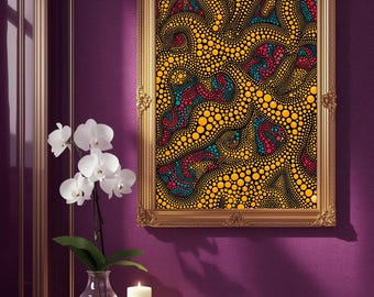 Lámina de arte aborigen con puntos, póster bohemio colorido, arte mural con estampado étnico, decoración maximalista llamativa, lámina para el hogar ecléctica, descarga digital.