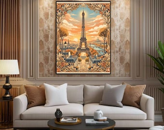 Lámina de la Torre Eiffel de París, arte mural vintage, póster art déco, decoración francesa para el hogar, lámina de viaje retro, descarga digital imprimible.