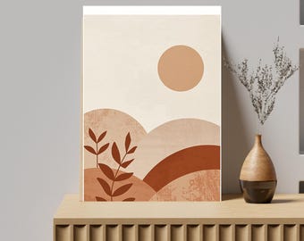 12 impresiones de pared de galería botánica bohemia, arte minimalista de sol y líneas (descarga digital)