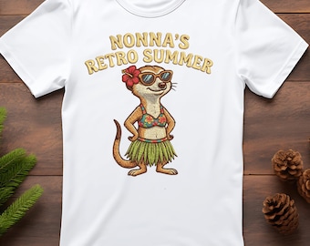 Diseño PNG de suricata veraniega retro, estilo años 90, para sublimación (descarga digital).