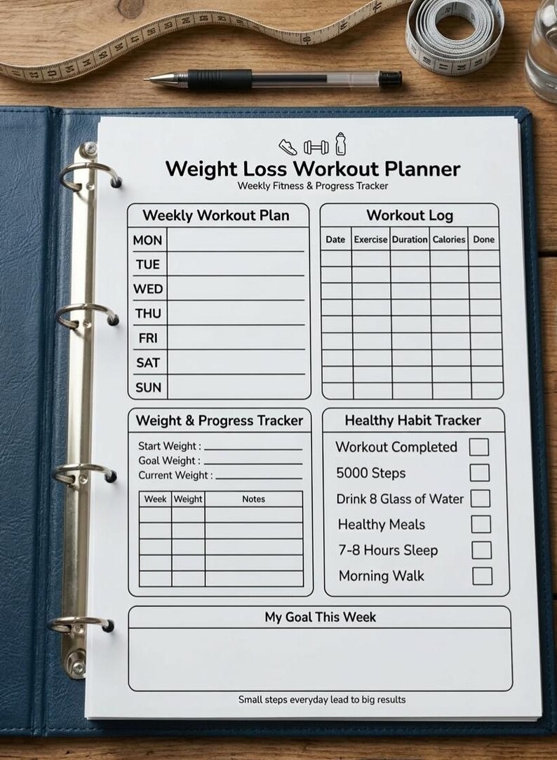 Weight Loss Workout Planner Printable | Weekly Fitness Tracker ...
