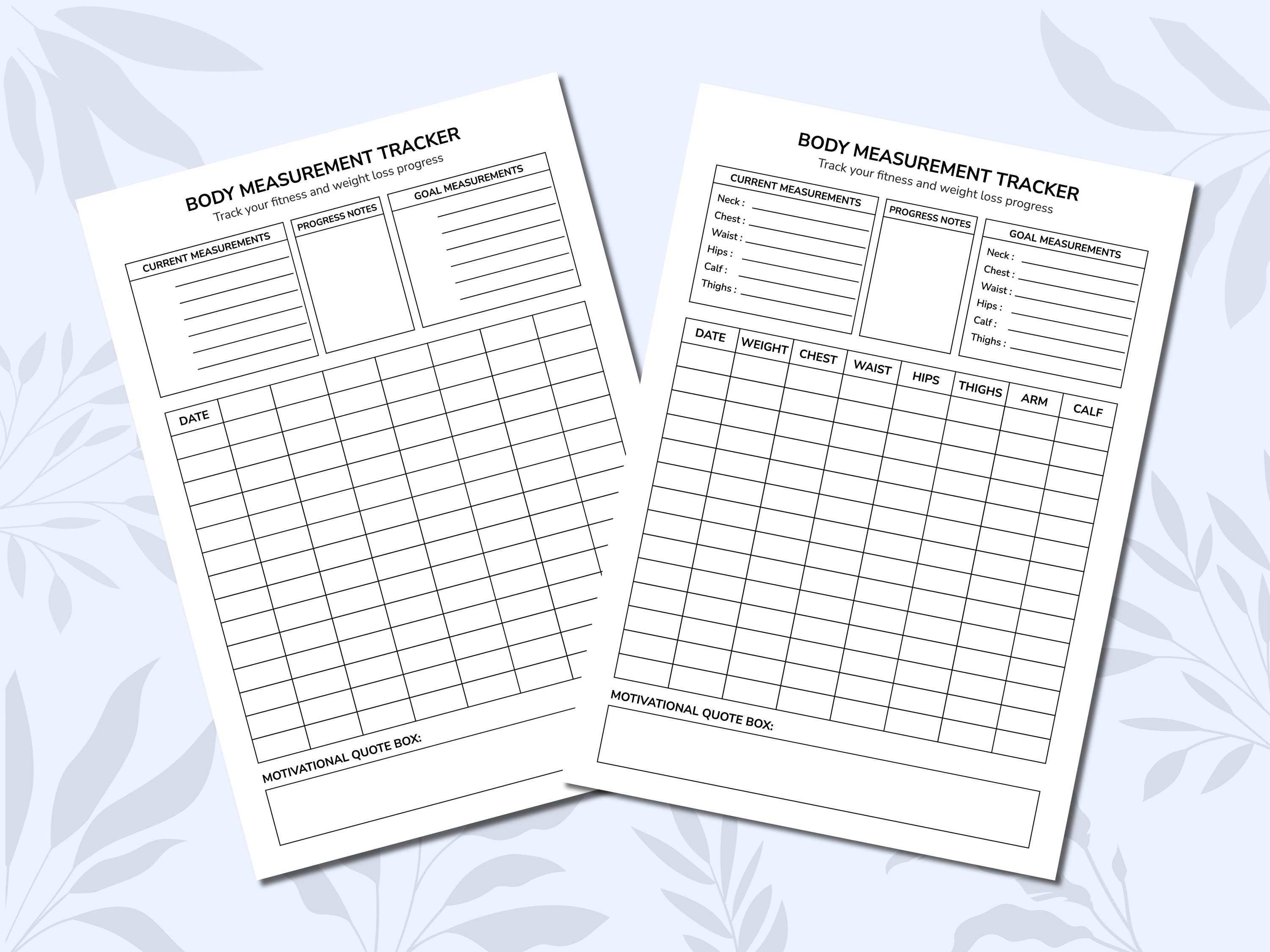 Body Measurement Tracker Printable | Weight Loss Progress Log (instant ...