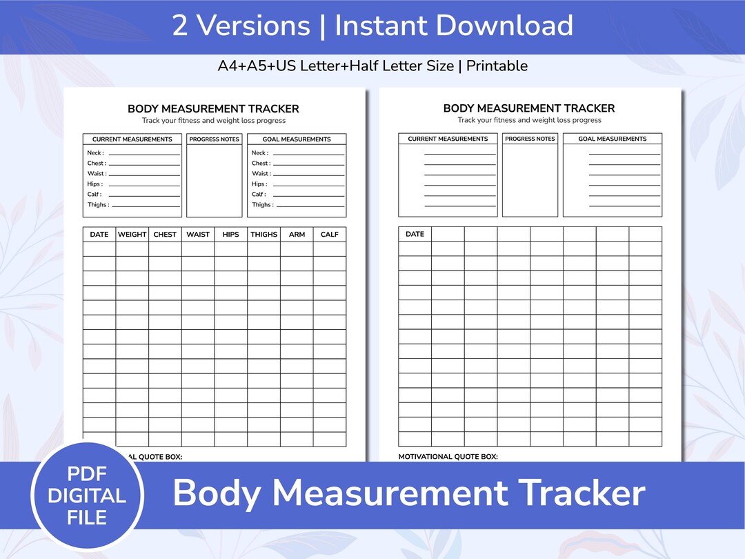 Body Measurement Tracker Printable | Weight Loss Progress Log (instant ...