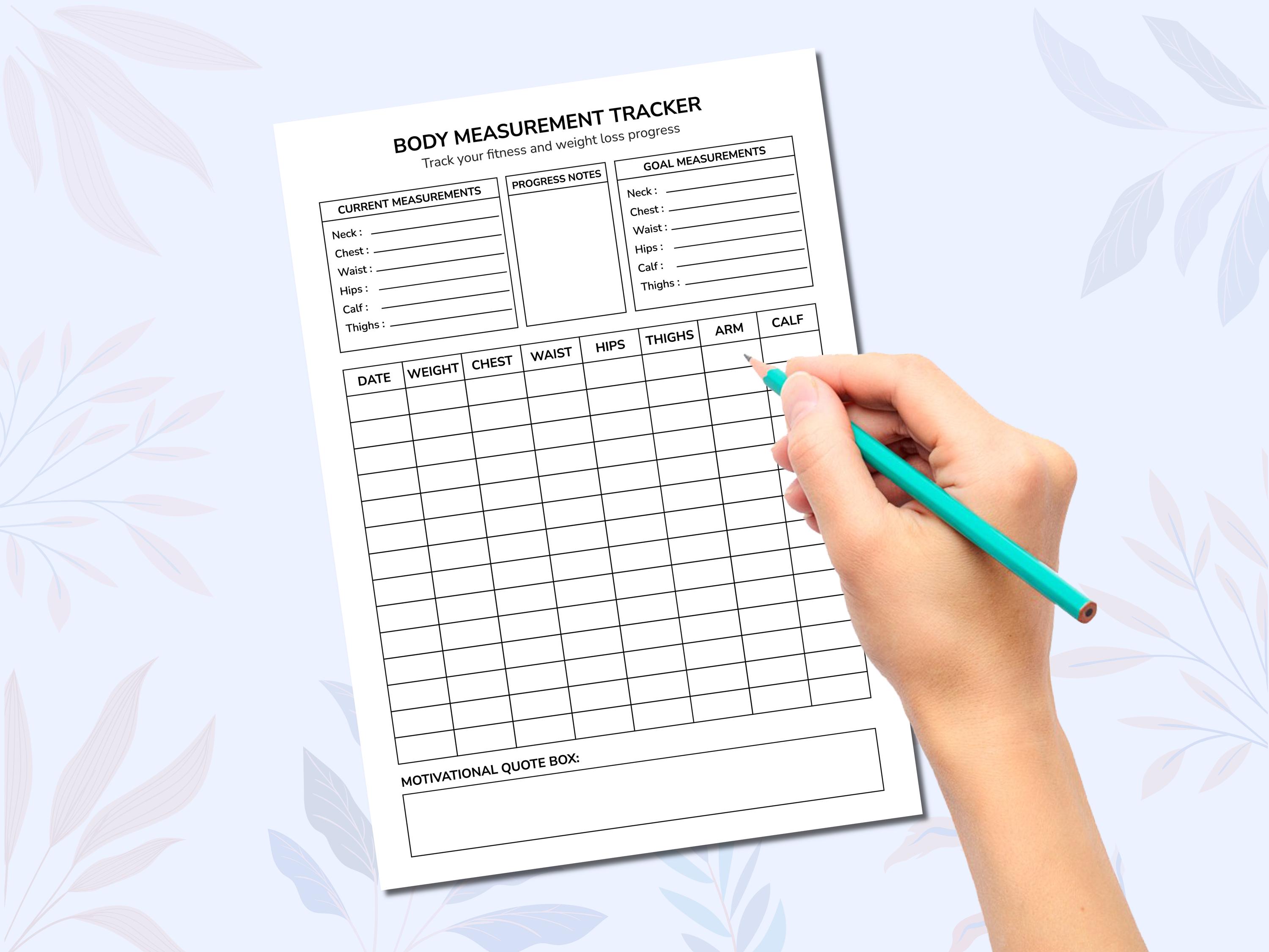 Body Measurement Tracker Printable | Weight Loss Progress Log (instant ...